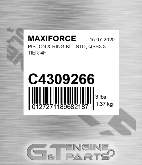 C4309266 Piston & Ring Kit, Std, Qsb3.3 Tier 4f for MAXIFORCE