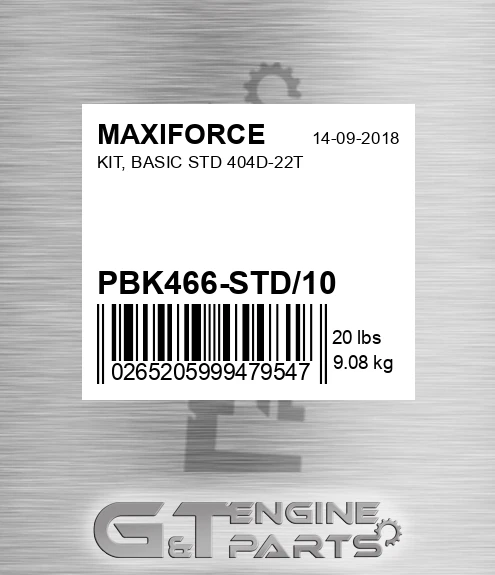 PBK466-STD/10 Kit, Basic Std 404d-22t for MAXIFORCE