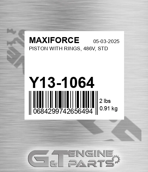 Y13-1064 Piston With Rings, 486v, Std for MAXIFORCE