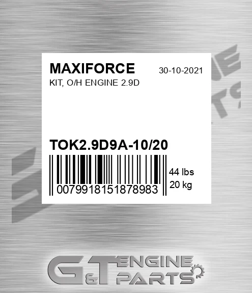 TOK2.9D9A-10/20 Kit, O/h Engine 2.9d for MAXIFORCE