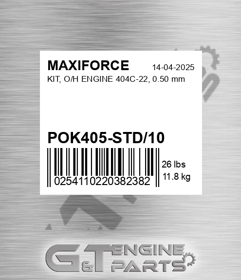POK405-STD/10 Kit, O/h Engine 404c-22, 0.50 Mm for MAXIFORCE