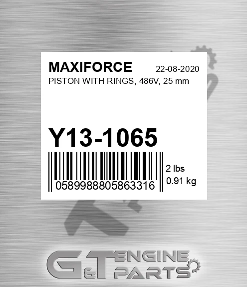 Y13-1065 Piston With Rings, 486v, 25 Mm for MAXIFORCE