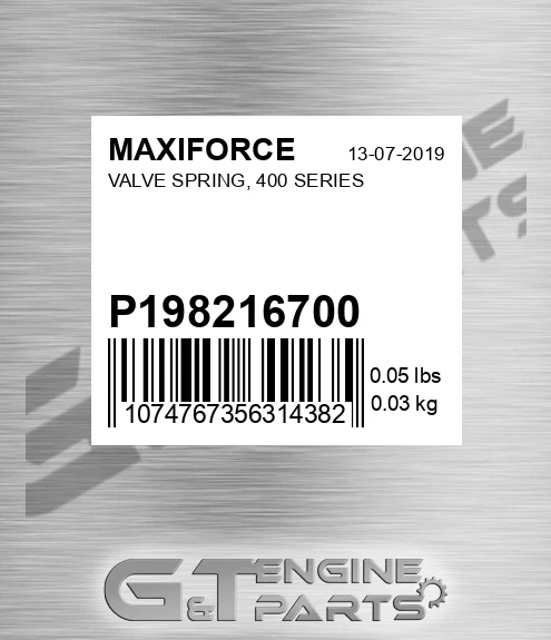 P198216700 Valve Spring, 400 Series for MAXIFORCE