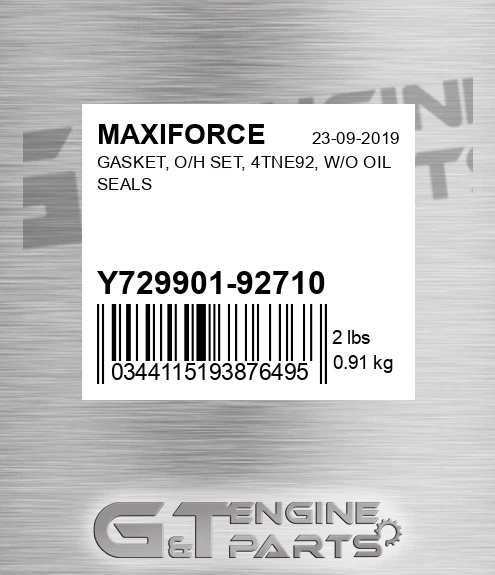 Y729901-92710 Gasket, O/h Set, 4tne92, W/o Oil Seals for MAXIFORCE