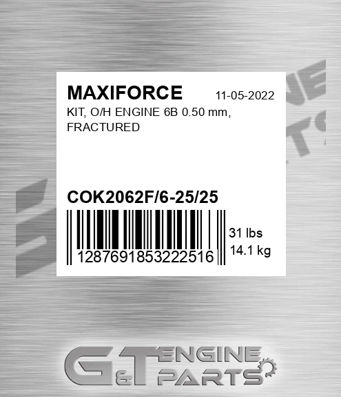 COK2062F/6-25/25 Kit, O/h Engine 6b 0.50 Mm, Fractured for MAXIFORCE
