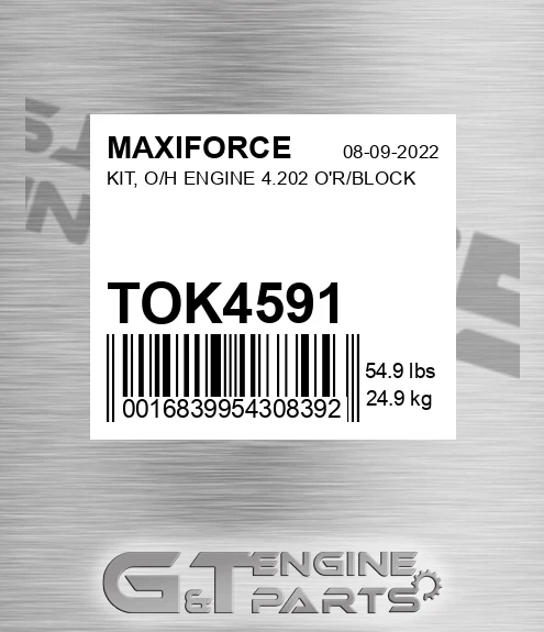TOK4591 Kit, O/h Engine 4.202 O'r/block for MAXIFORCE