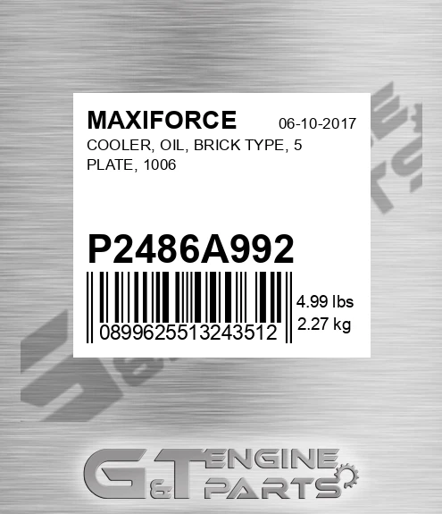 P2486A992 Oil Cooler, Brick, 5 Plate for MAXIFORCE