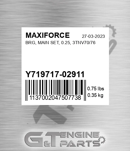 Y719717-02911 Brg, Main Set, 0.25, 3tnv70/76 for MAXIFORCE