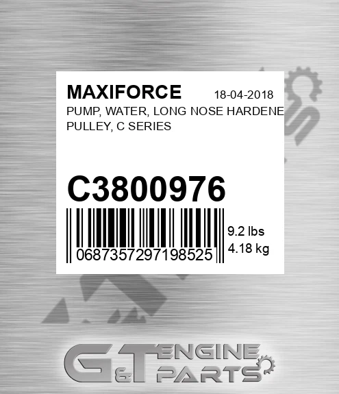 C3800976 Pump, Water, Long Nose Hardened Pulley, C Series for MAXIFORCE