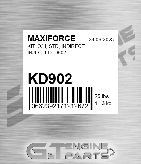KD902 Kit, O/h, Std, Indirect Injected, D902 for MAXIFORCE