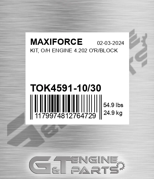 TOK4591-10/30 Kit, O/h Engine 4.202 O'r/block for MAXIFORCE