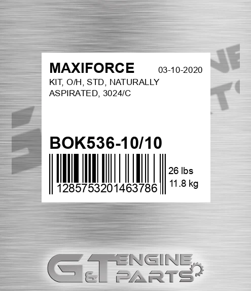 BOK536-10/10 Kit, O/h, Std, Naturally Aspirated, 3024/c for MAXIFORCE