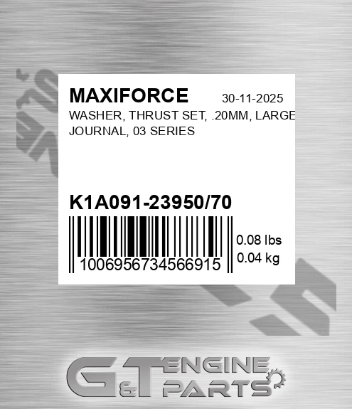 K1A091-23950/70 Washer, Thrust Set, .20mm, Large Journal, 03 Series for MAXIFORCE