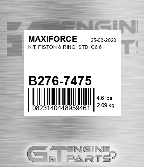 B276-7475 Kit, Piston & Ring, Std, C6.6 for MAXIFORCE