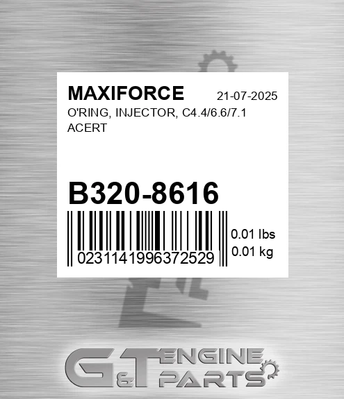 B320-8616 O'ring, Injector, C4.4/6.6/7.1 Acert for MAXIFORCE