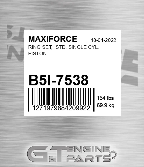 B5I-7538 Ring Set, Std, Single Cyl. Piston for MAXIFORCE