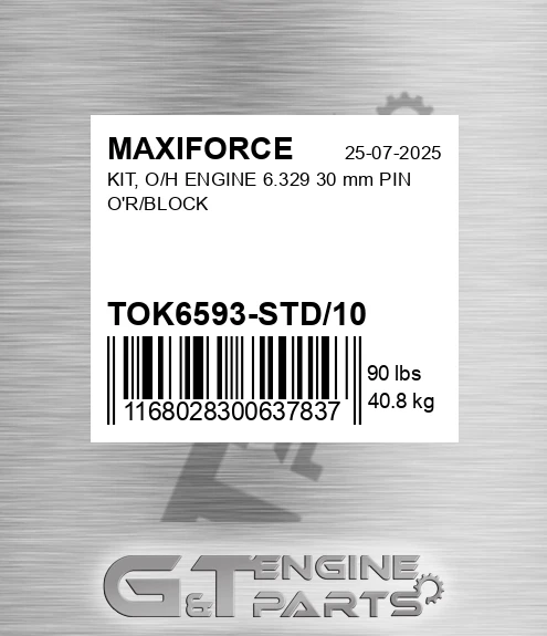 TOK6593-STD/10 Kit, O/h Engine 6.329 30 Mm Pin O'r/block for MAXIFORCE