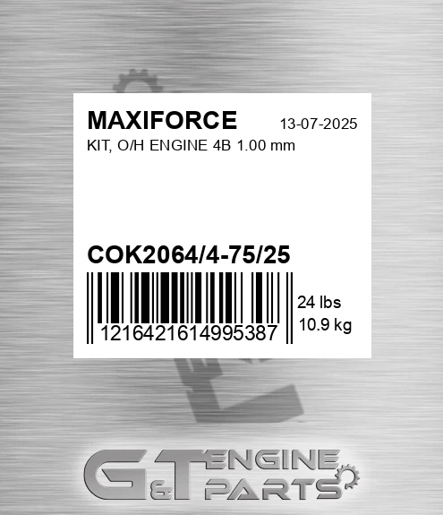 COK2064/4-75/25 Kit, O/h Engine 4b 1.00 Mm for MAXIFORCE