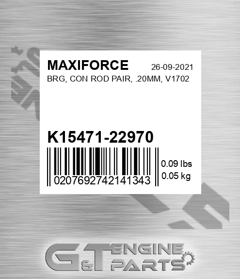 K15471-22970 Brg, Con Rod Pair, .20mm, V1702 for MAXIFORCE