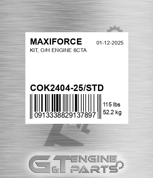 COK2404-25/STD Kit, O/h Engine 6cta for MAXIFORCE