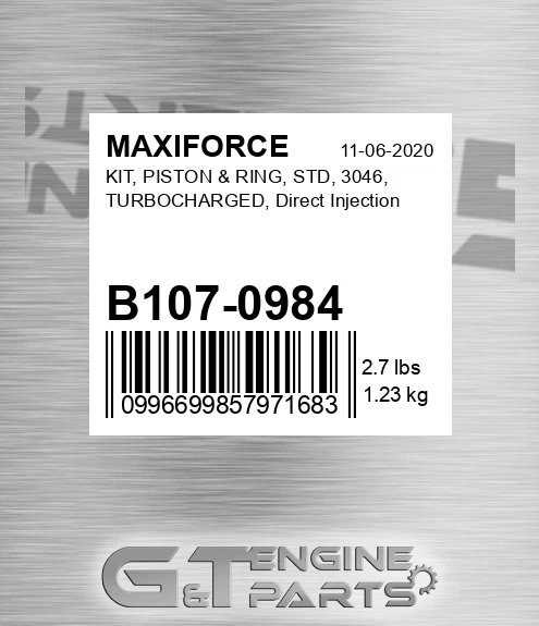 B107-0984 Kit, Piston & Ring, Std, 3046, Turbocharged, Direct Injection for MAXIFORCE
