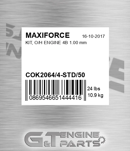 COK2064/4-STD/50 Kit, O/h Engine 4b 1.00 Mm for MAXIFORCE