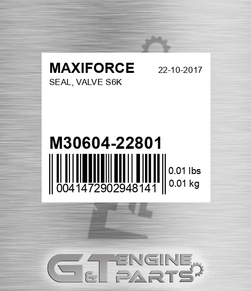 M30604-22801 Seal, Valve S6k for MAXIFORCE