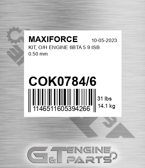 COK0784/6 Kit, O/h Engine 6bta 5.9 Isb 0.50 Mm for MAXIFORCE