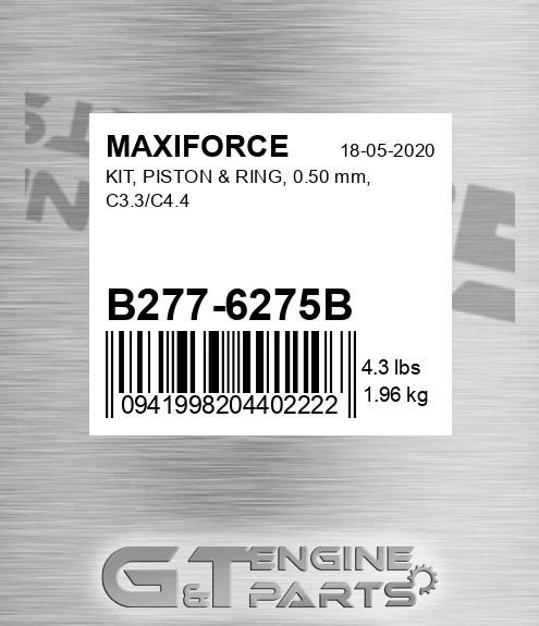 B277-6275B Kit, Piston & Ring, 0.50 Mm, C3.3/c4.4 for MAXIFORCE