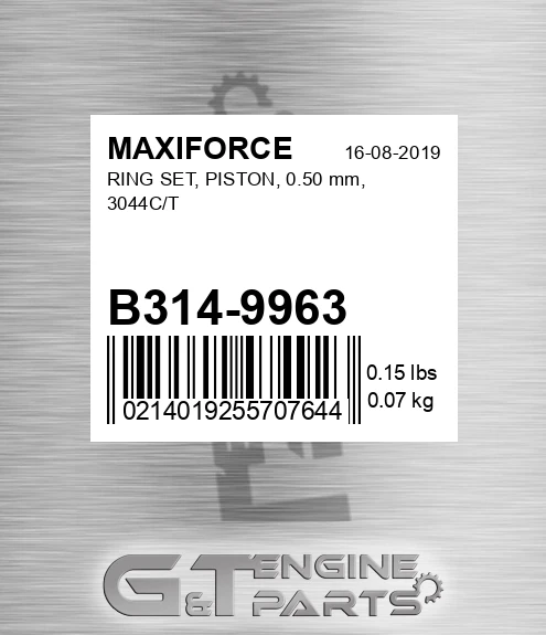 B314-9963 Ring Set, Piston, 0.50 Mm, 3044c/t for MAXIFORCE