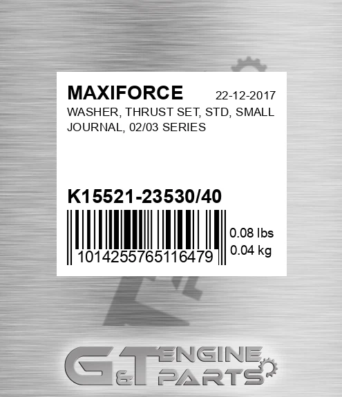 K15521-23530/40 Washer, Thrust Set, Std, Small Journal, 02/03 Series for MAXIFORCE
