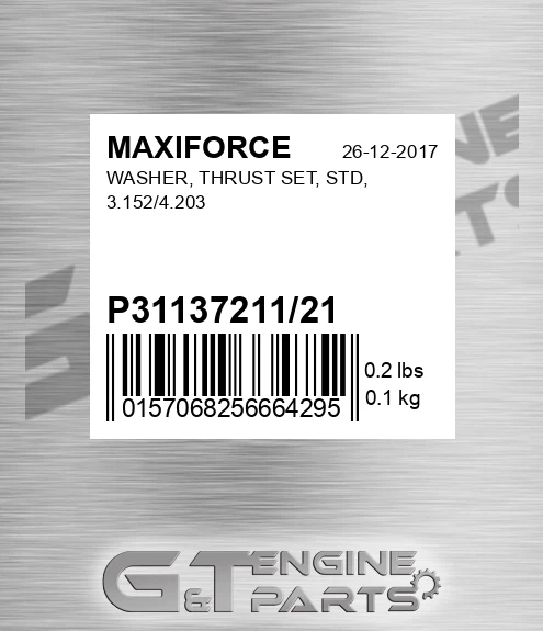 P31137211/21 Washer, Thrust Set, Std, 3.152/4.203 for MAXIFORCE