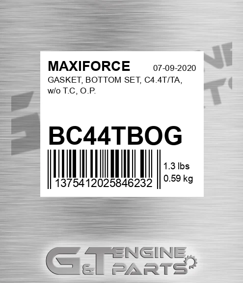 BC44TBOG Gasket, Bottom Set, C4.4t/ta, W/o T.c, O.p. for MAXIFORCE