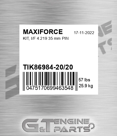 TIK86984-20/20 Kit, I/f 4.219 35 Mm Pin for MAXIFORCE