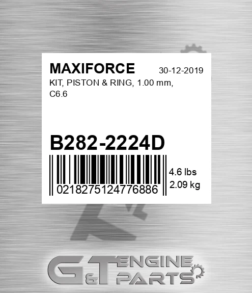 B282-2224D Kit, Piston & Ring, 1.00 Mm, C6.6 for MAXIFORCE