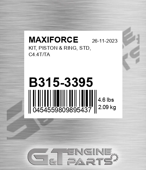 B315-3395 Kit, Piston & Ring, Std, C4.4t/ta for MAXIFORCE