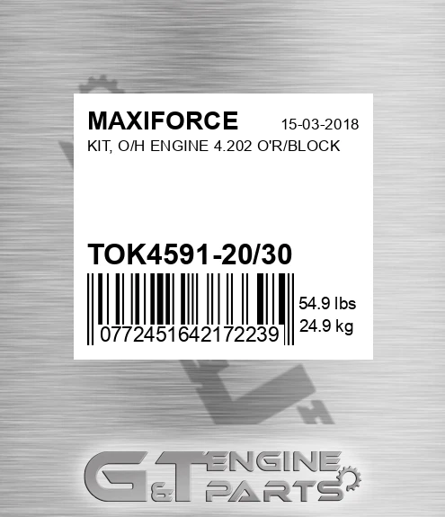 TOK4591-20/30 Kit, O/h Engine 4.202 O'r/block for MAXIFORCE