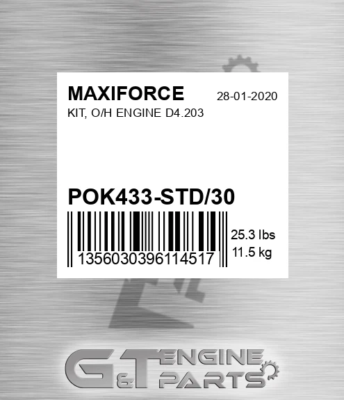 POK433-STD/30 Kit, O/h Engine D4.203 for MAXIFORCE
