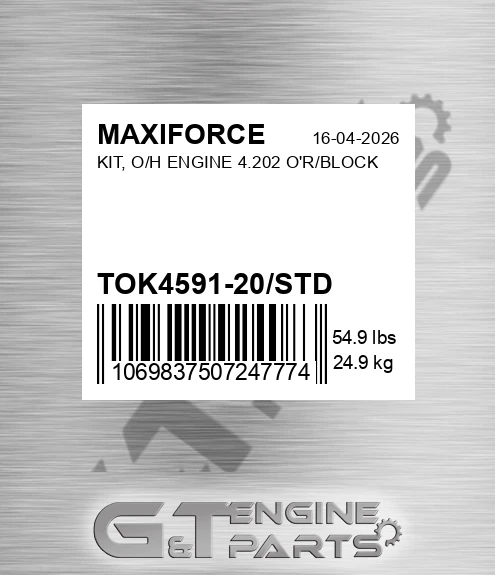 TOK4591-20/STD Kit, O/h Engine 4.202 O'r/block for MAXIFORCE