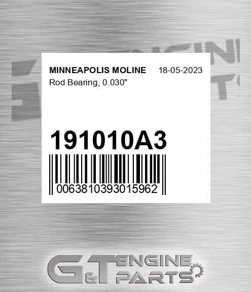 191010A3 Rod Bearing, 0.030" for MINNEAPOLIS MOLINE
