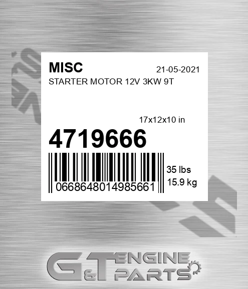 4719666 Starter Motor 12v 3kw 9t