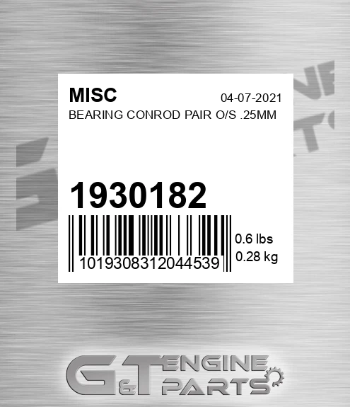 1930182 MISC Bearing Conrod Pair O/s .25mm
