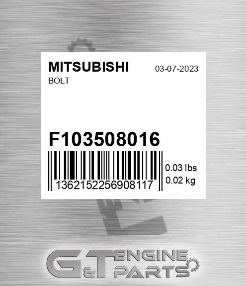 F1035-08016 Bolt