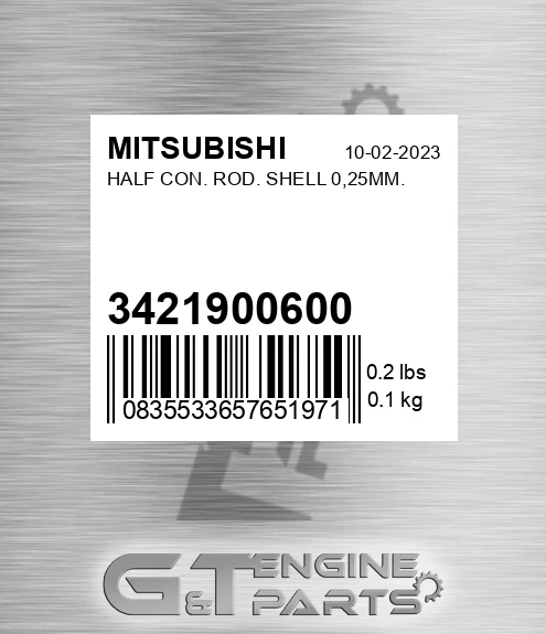 34219-00600 Half Con. Rod. Shell 0,25mm.