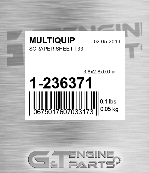 1-236371 MULTIQUIP Scraper Sheet T33