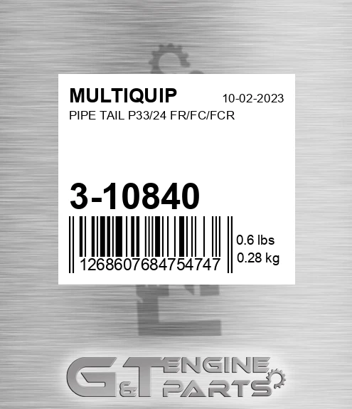 3-10840 Pipe Tail P33/24 Fr/fc/fcr