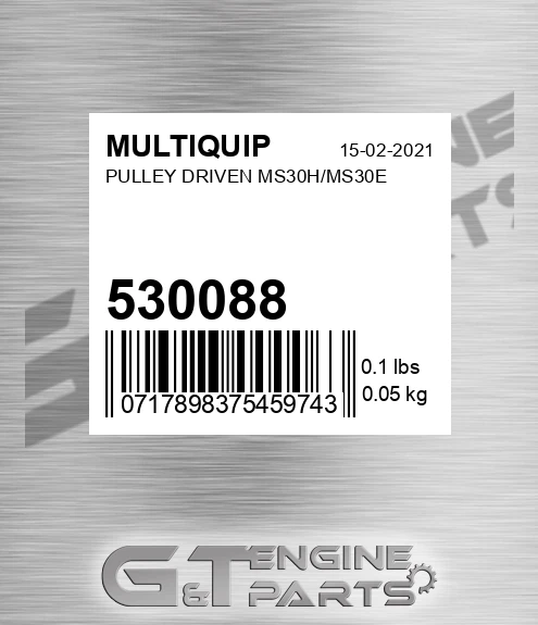530088 MULTIQUIP Pulley Driven Ms30h/ms30e