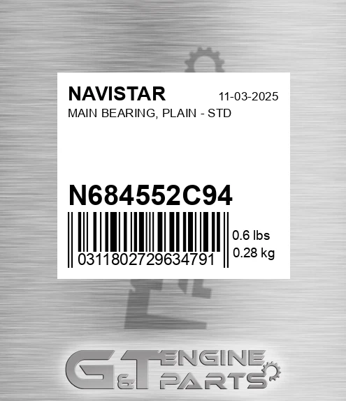 N684552C94 Main Bearing, Plain - Std for NAVISTAR