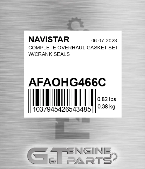 AFA-OHG466C Complete Overhaul Gasket Set W/crank Seals for NAVISTAR