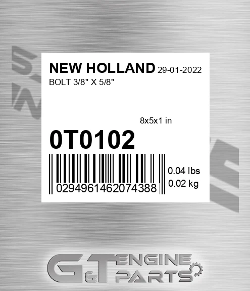 0T0102 Bolt 3/8" X 5/8"